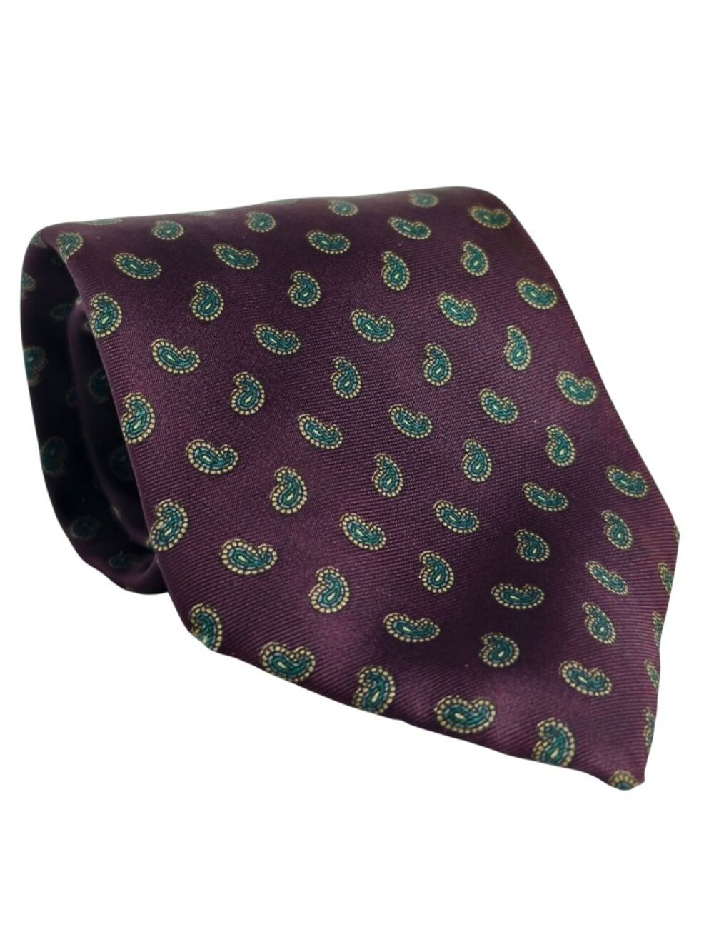 Christian Dior Mens Silk Tie Purple Gold Green Paisley Designer Made In USA